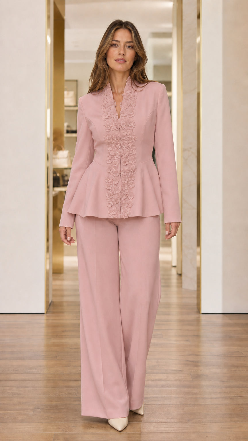 Dusty pink formal two-piece peplum pantsuit set