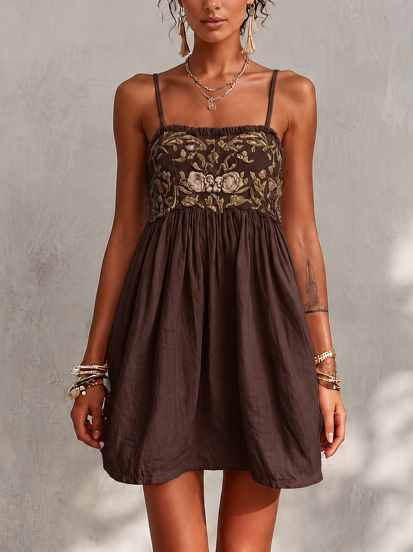 Pink Vintage Embroidered Linen Cotton Mini Cami Dress